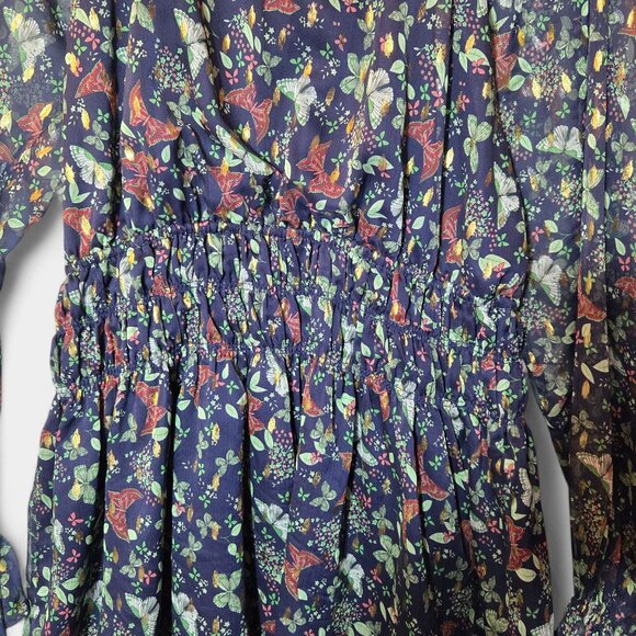 Tularosa Jaelyn Mini Dress Navy Butterfly Print Semi Sheer Flowy Boho Large NWT - Picture 6 of 16